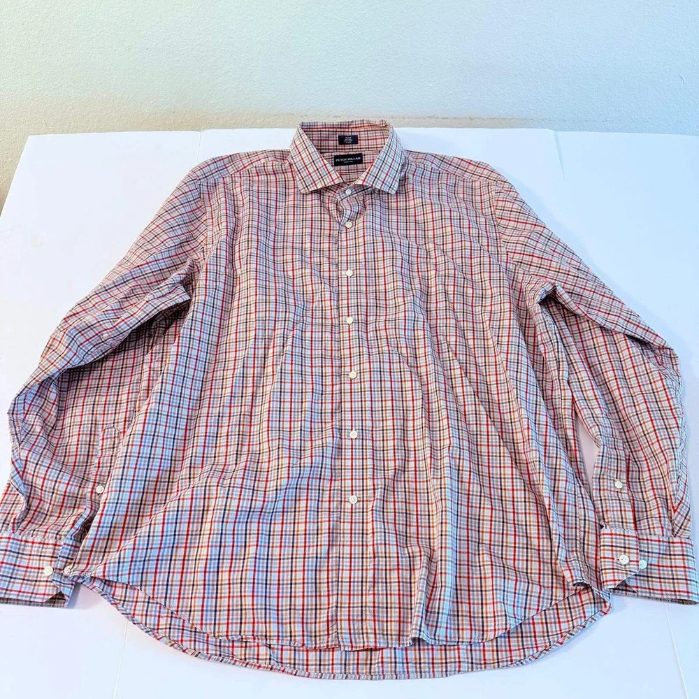 Peter Millar Collection Mens 2XL Plaid Button Down Shirt Red Blue